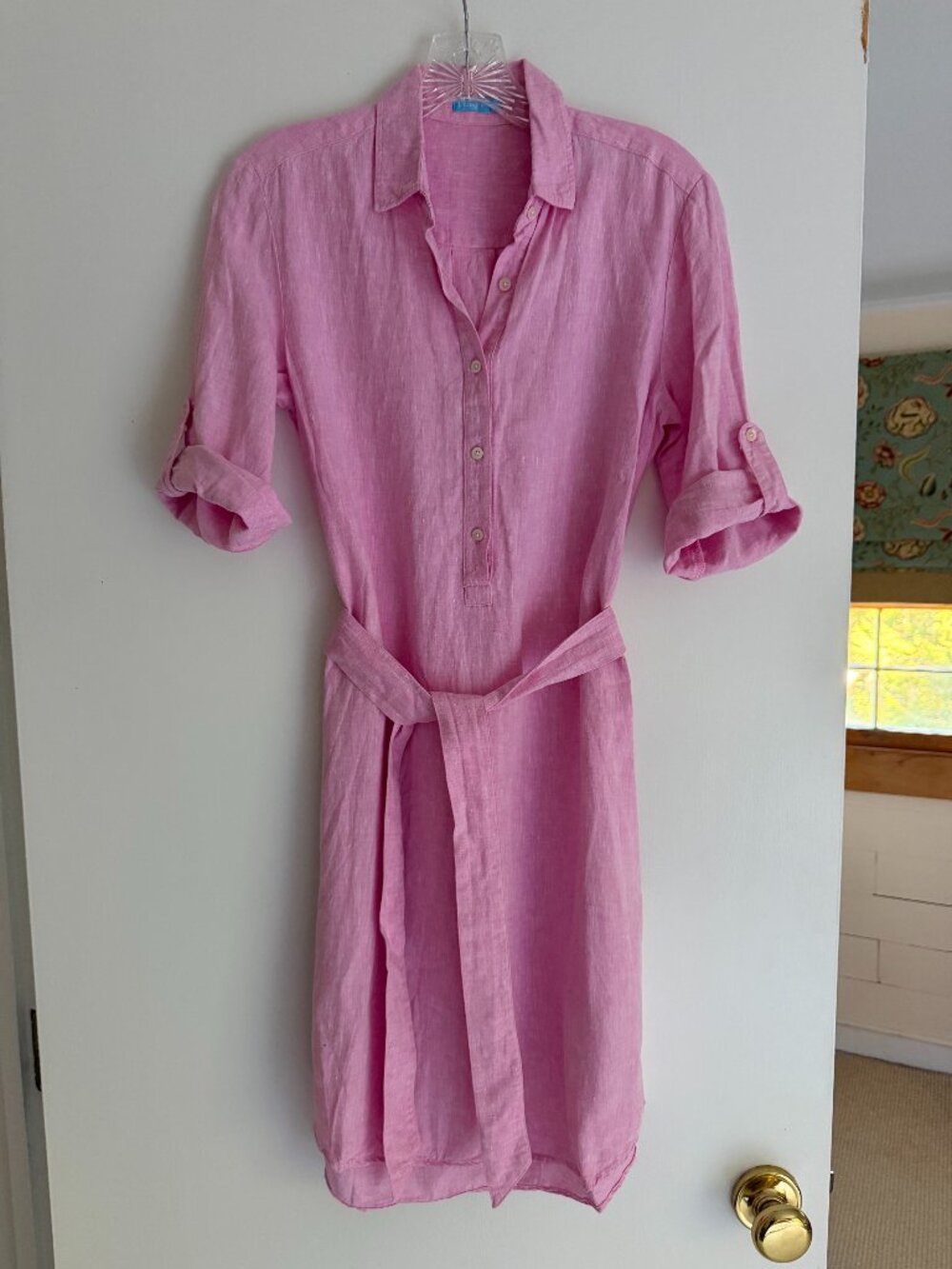 J. McLaughlin: Pink Linen Shirt Dress; Size XS
